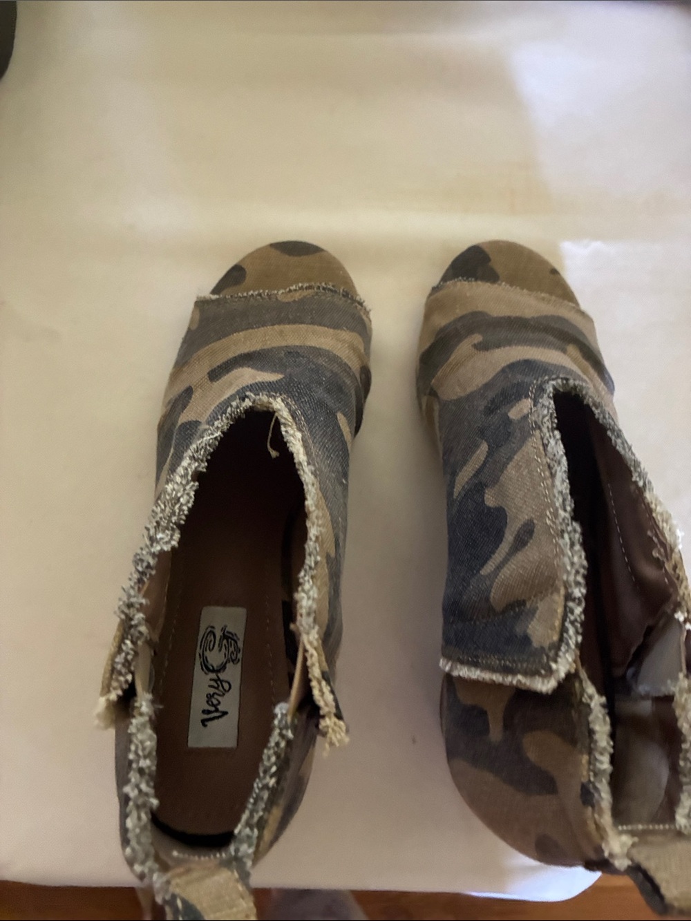 Very G Camouflage Fringe Espadrille Mules - Beige Green
